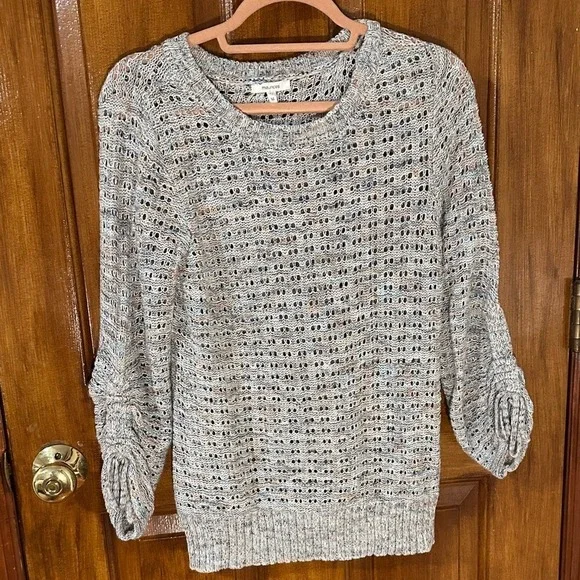 Maurices Textured Knit Crew Neck Sweater - Gray/blue Tie Sleeves - Picture 1 of 5